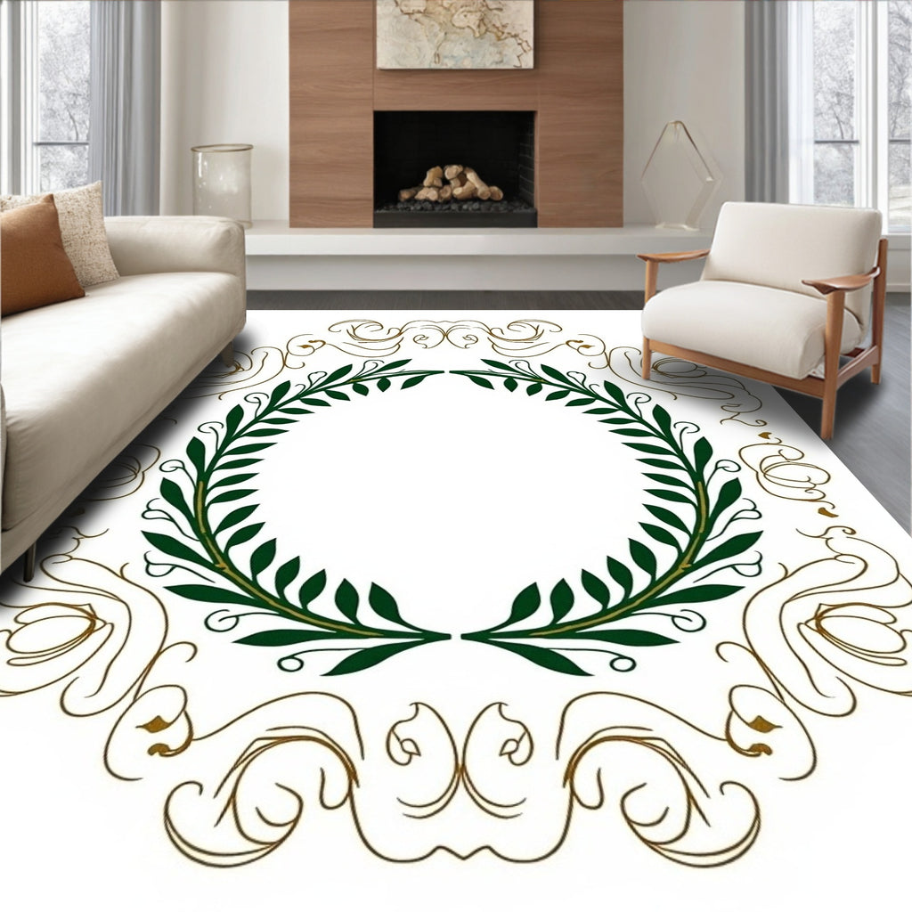 Green Laurel Brown Gold Ornate Rug