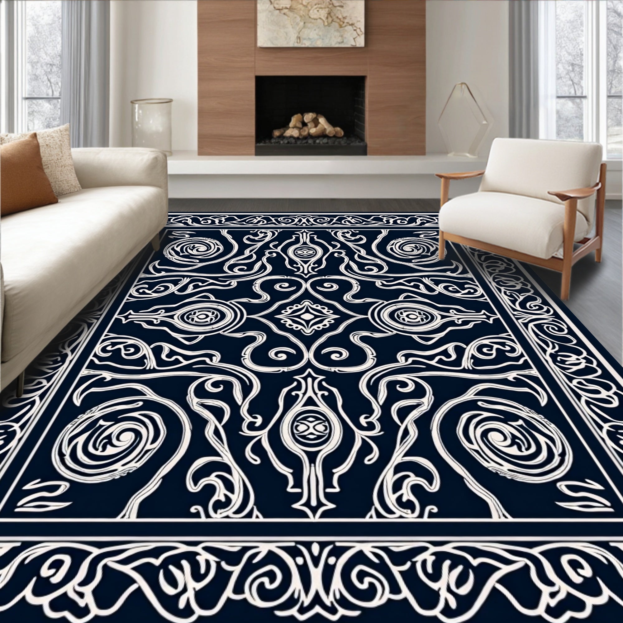Ornate Swirls and Scrolls Pattern Rug