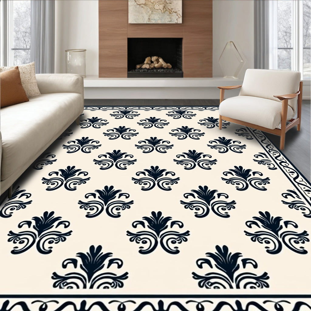 Classic Dark Damask Floral Design Rug
