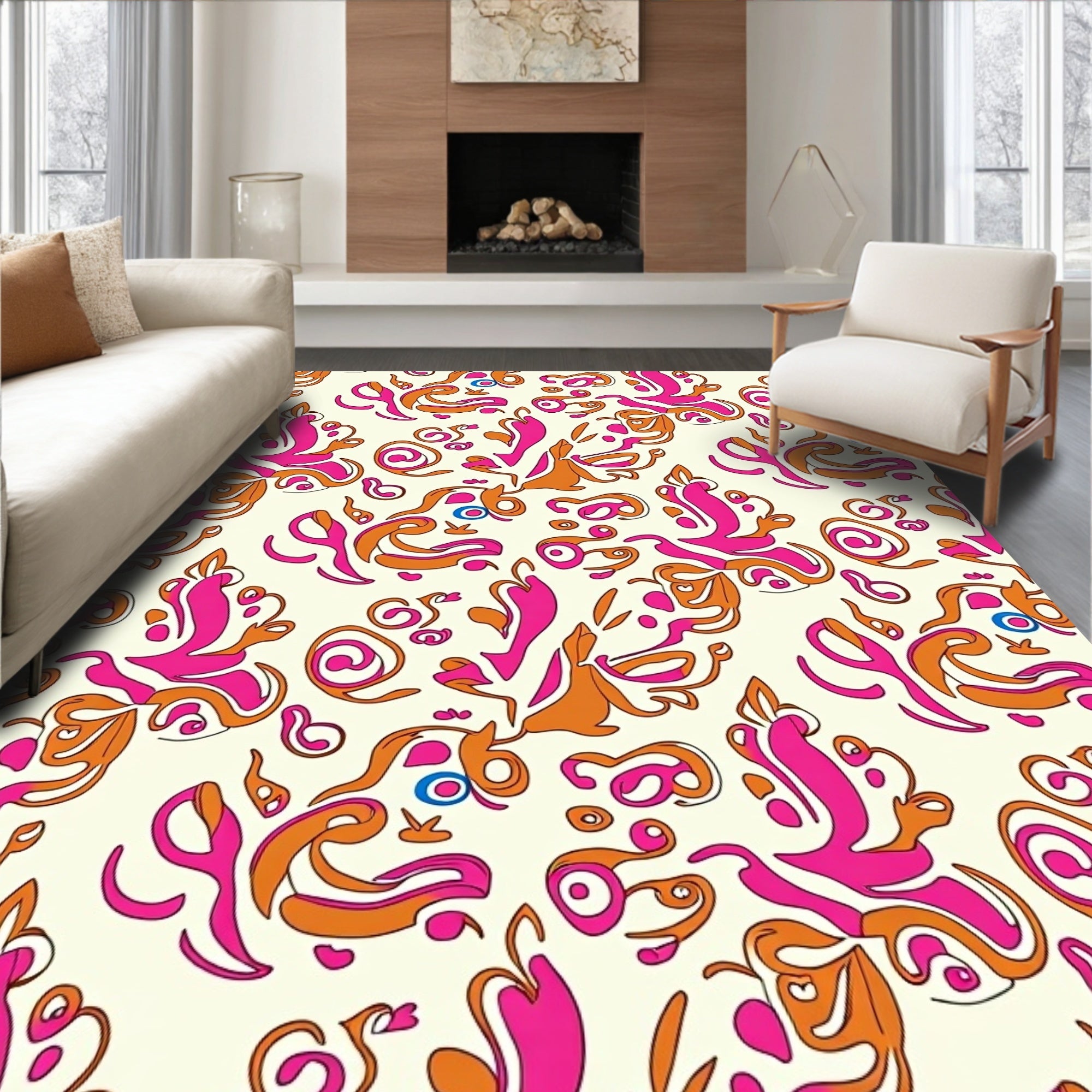 Abstract Floral Swirl Pattern Rug