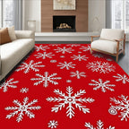 Red White Snowflake Pattern Rug