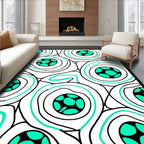 Abtract Teal And White Circular Pattern Rug