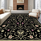 Black Floral Swirl Art Nouveau Rug