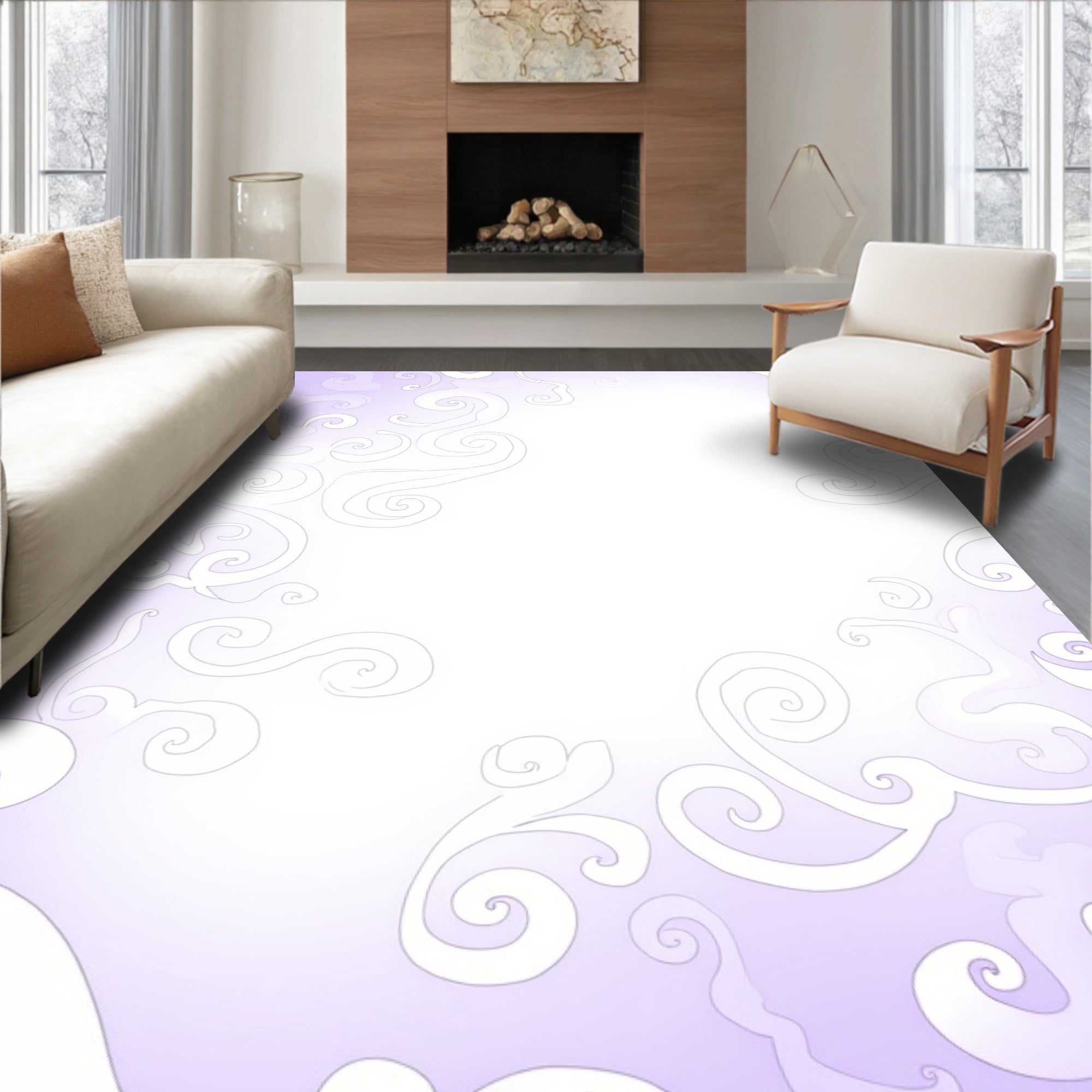 Delicate Swirls Abstract Lavender Rug