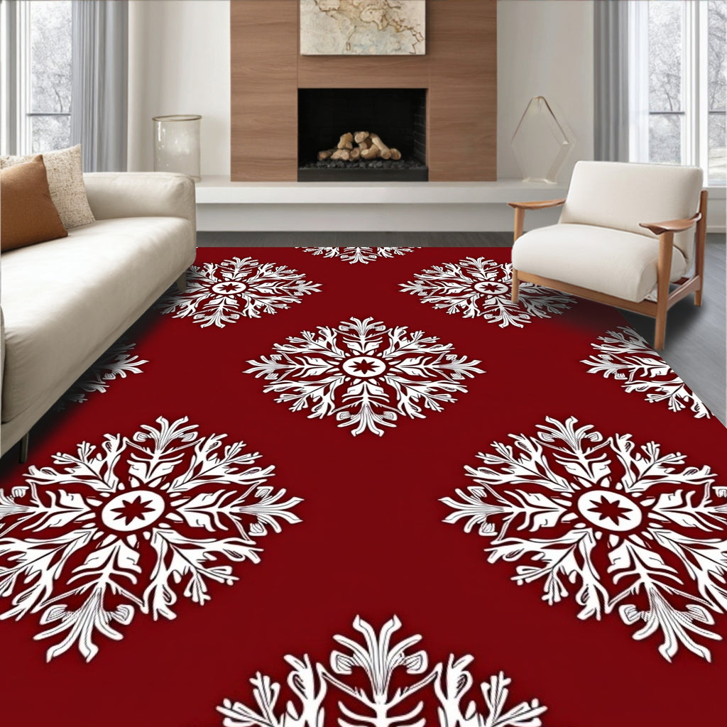 Crimson Snowflake Inspired Pattern Rug