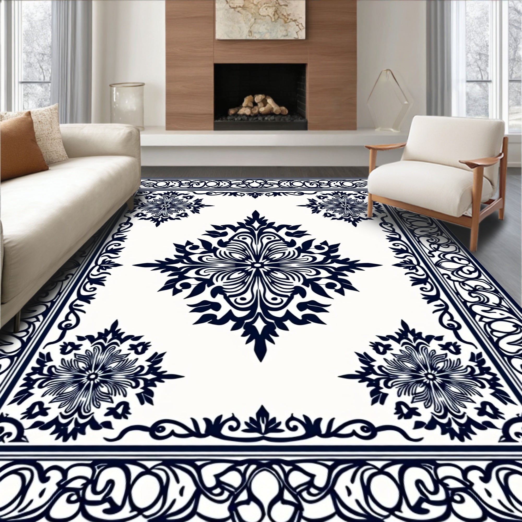 Classic Floral Medallion Border Design Rug
