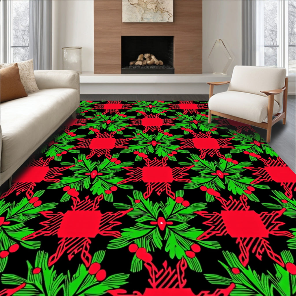 Bold Green Berry Red Plaid Accents Rug