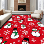Cheerful Snowman Red Snowflake Pattern Rug