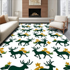 Dark Green Antlered Deer With Gold Accent Rug