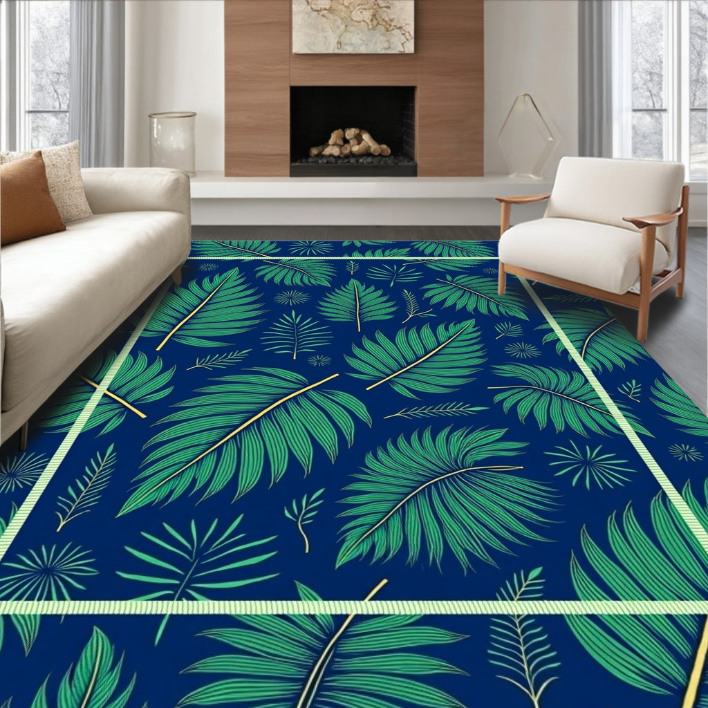 Tropical Leaf Pattern With Tan Accents Rug
