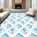 Geometric Blue Ice Crystal Pattern Rug