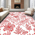 Crimson Red Floral Botanical Swirl Rug