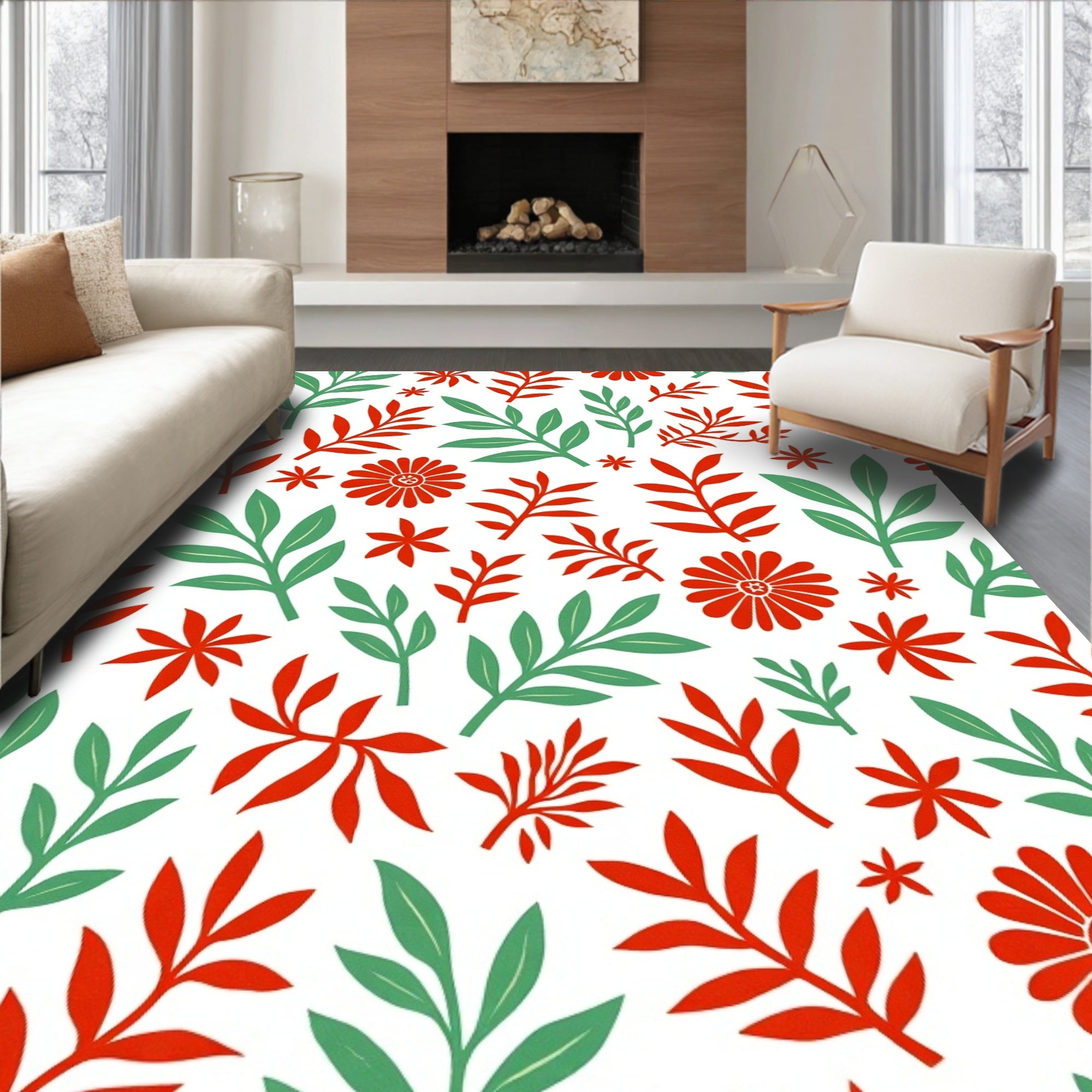 Modern Floral Leaves Pattern Rug