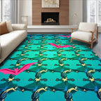 Pink Bat With Teal Geometric Pattern Rug