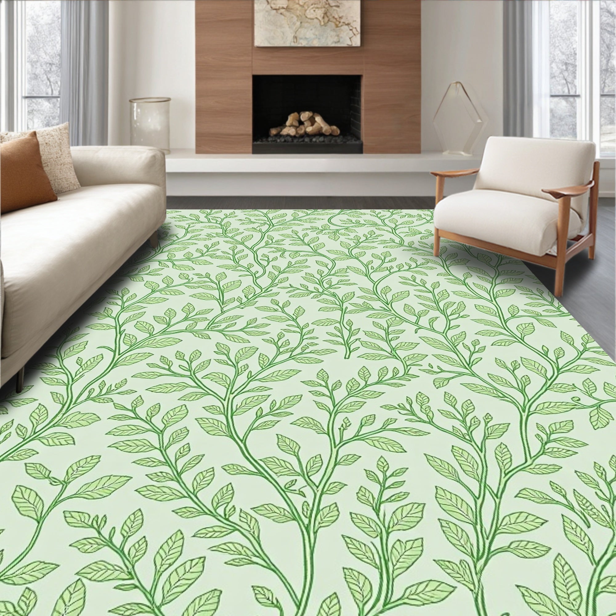 Green Vine Foliage Pattern Rug