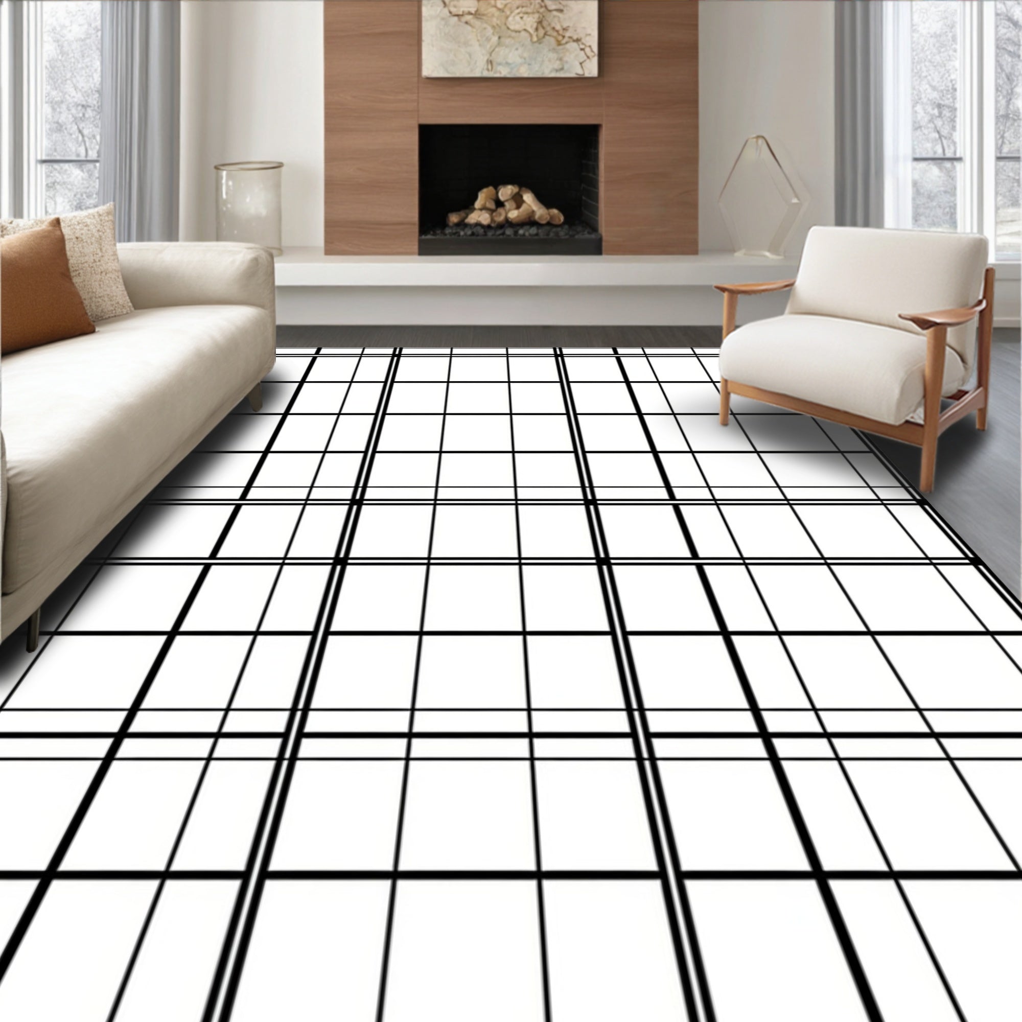 Bold Grid Pattern Modern Abstract Rug