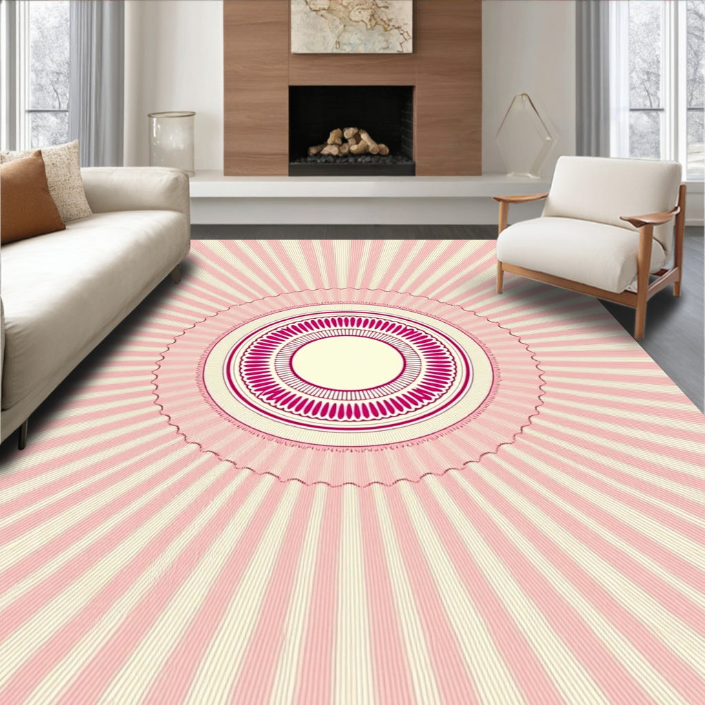 Crimson Pink Sunburst Concentric Circles Rug