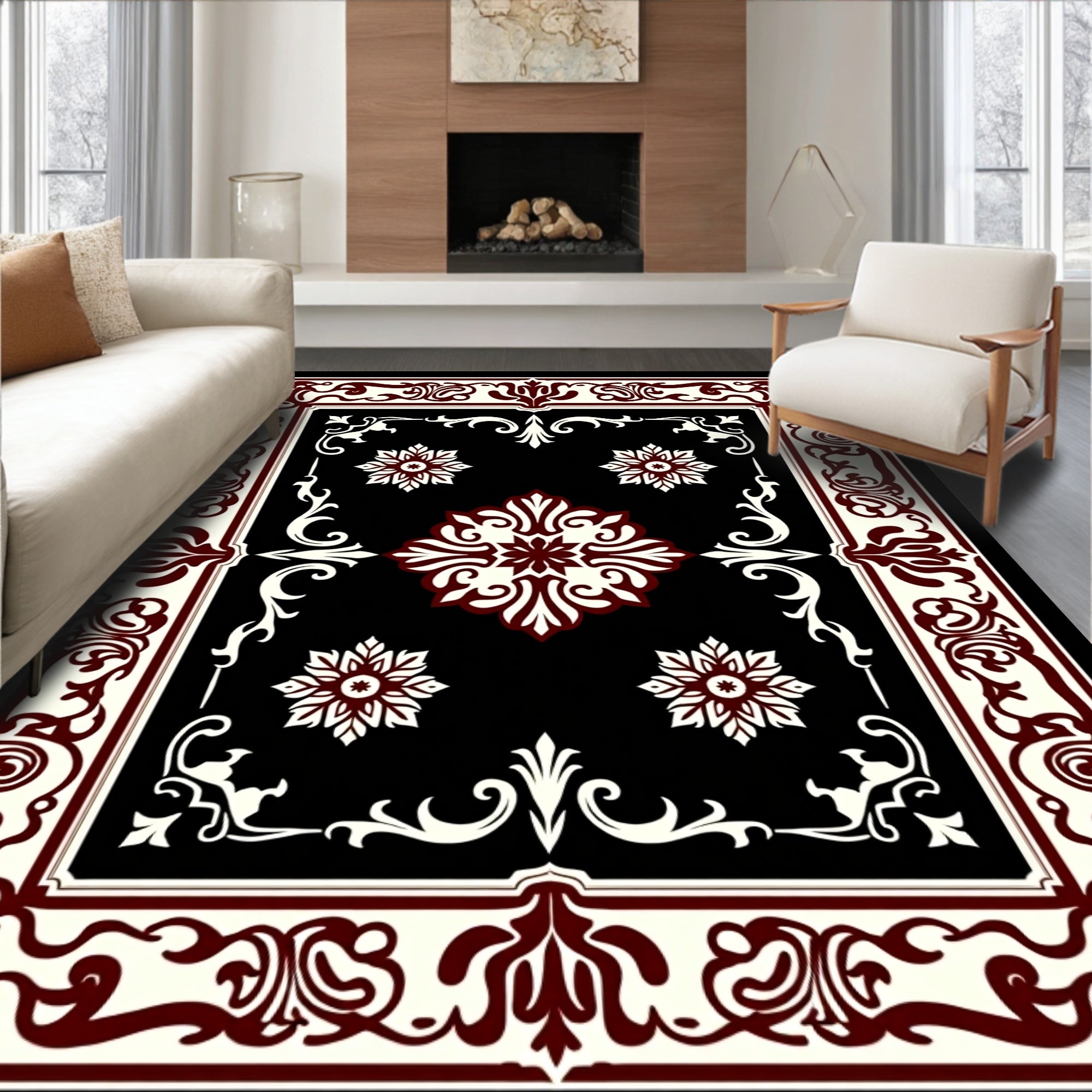 Rich Traditional Floral Scrollwork Design Rug