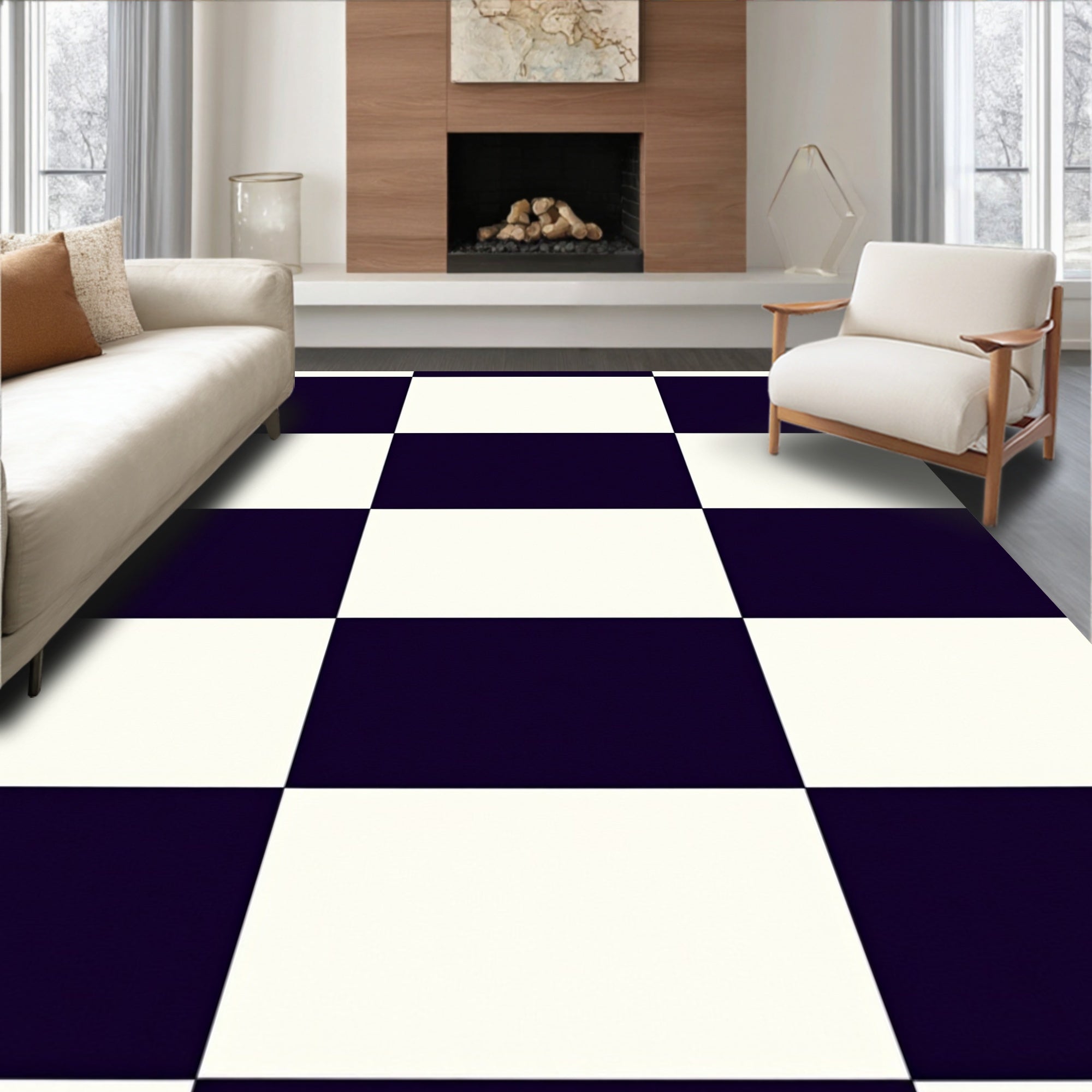 Classic Checkerboard Stripe Pattern Rug