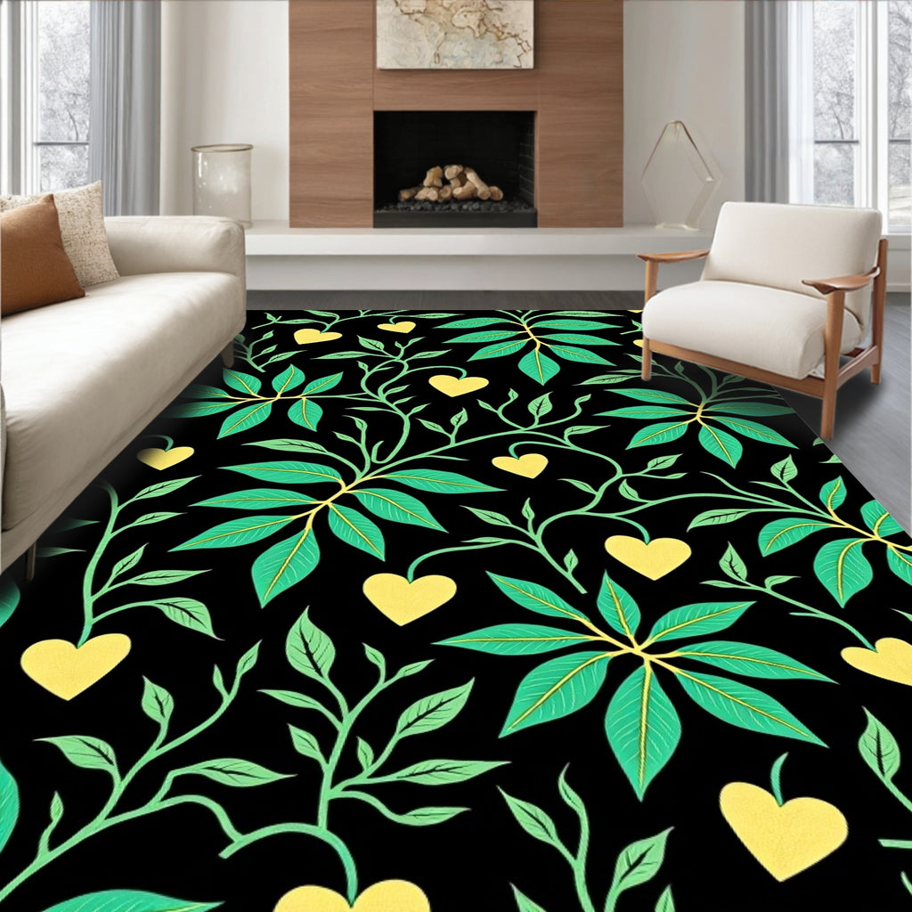 Whimsical Yellow Heart Leaf Vines Rug