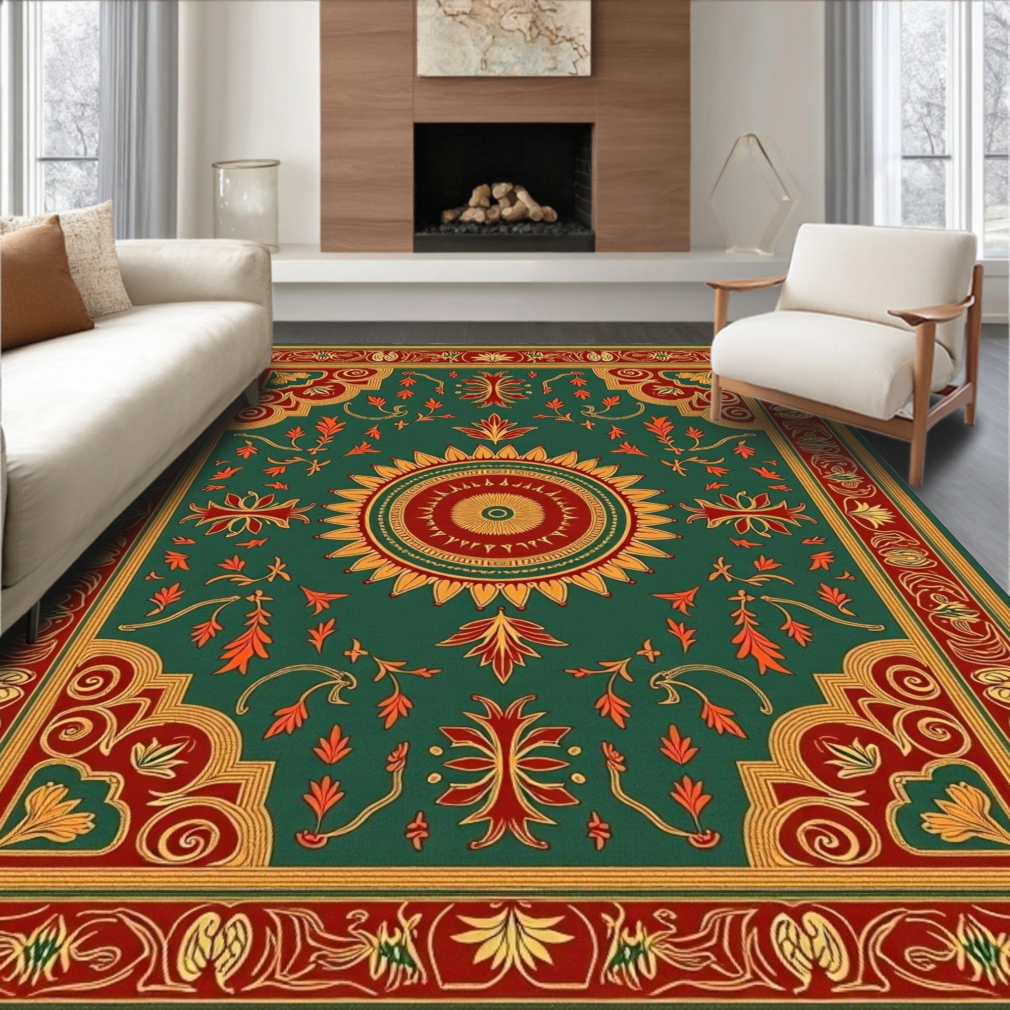 Ornate Sunburst Floral Medallion Rug