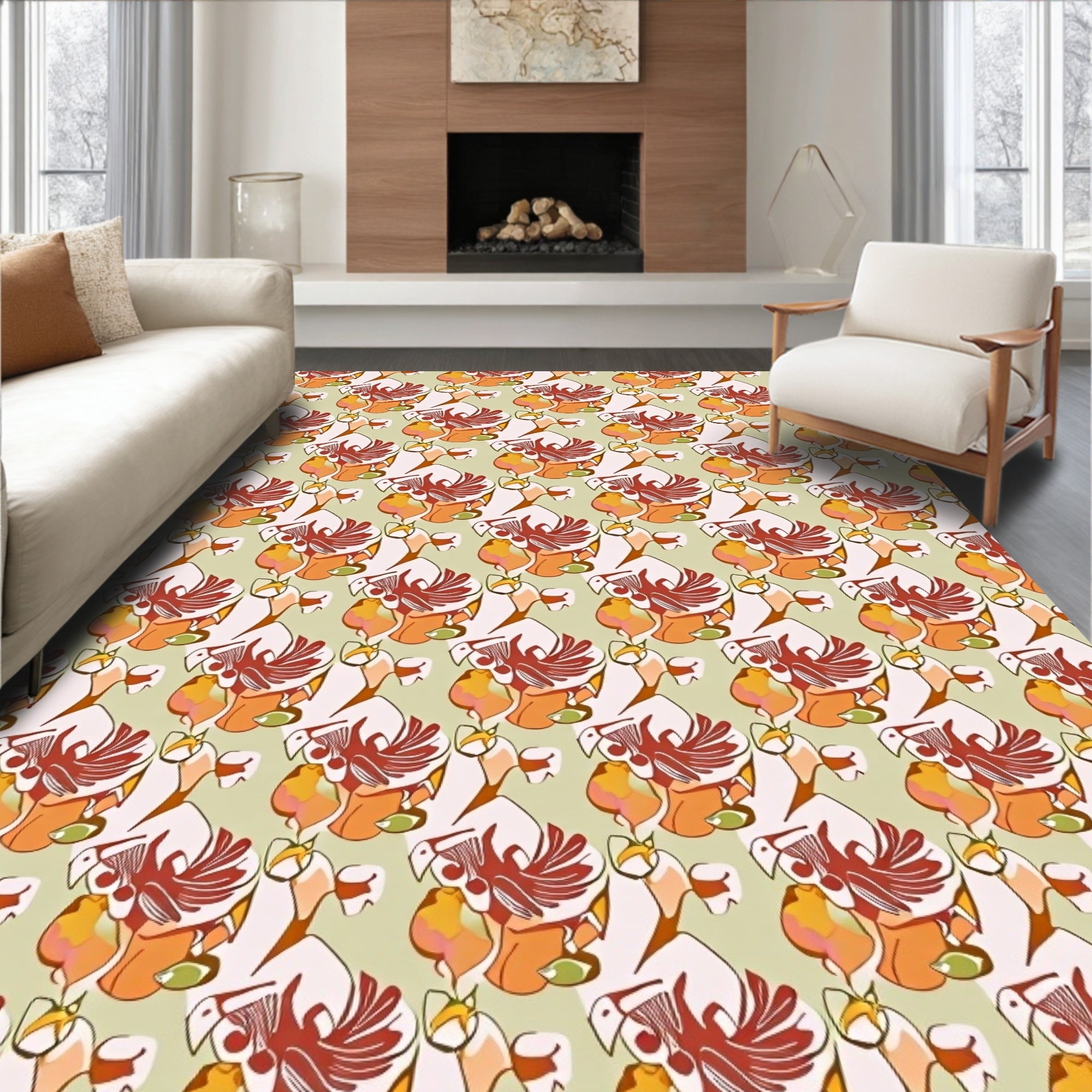 Whimsical Abstract Parrot Pattern Design Rug