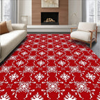 White Snowflake Damask Red Rug