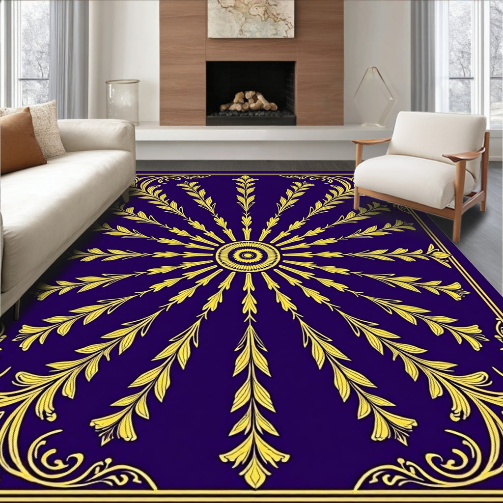 Golden Sunburst Floral Emblem Rug