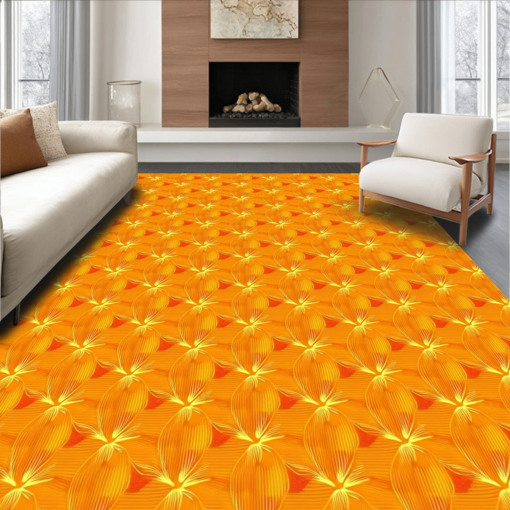 Orange Floral Swirls Pattern Rug