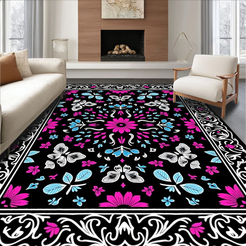Bold Floral Butterfly Patterned Rug