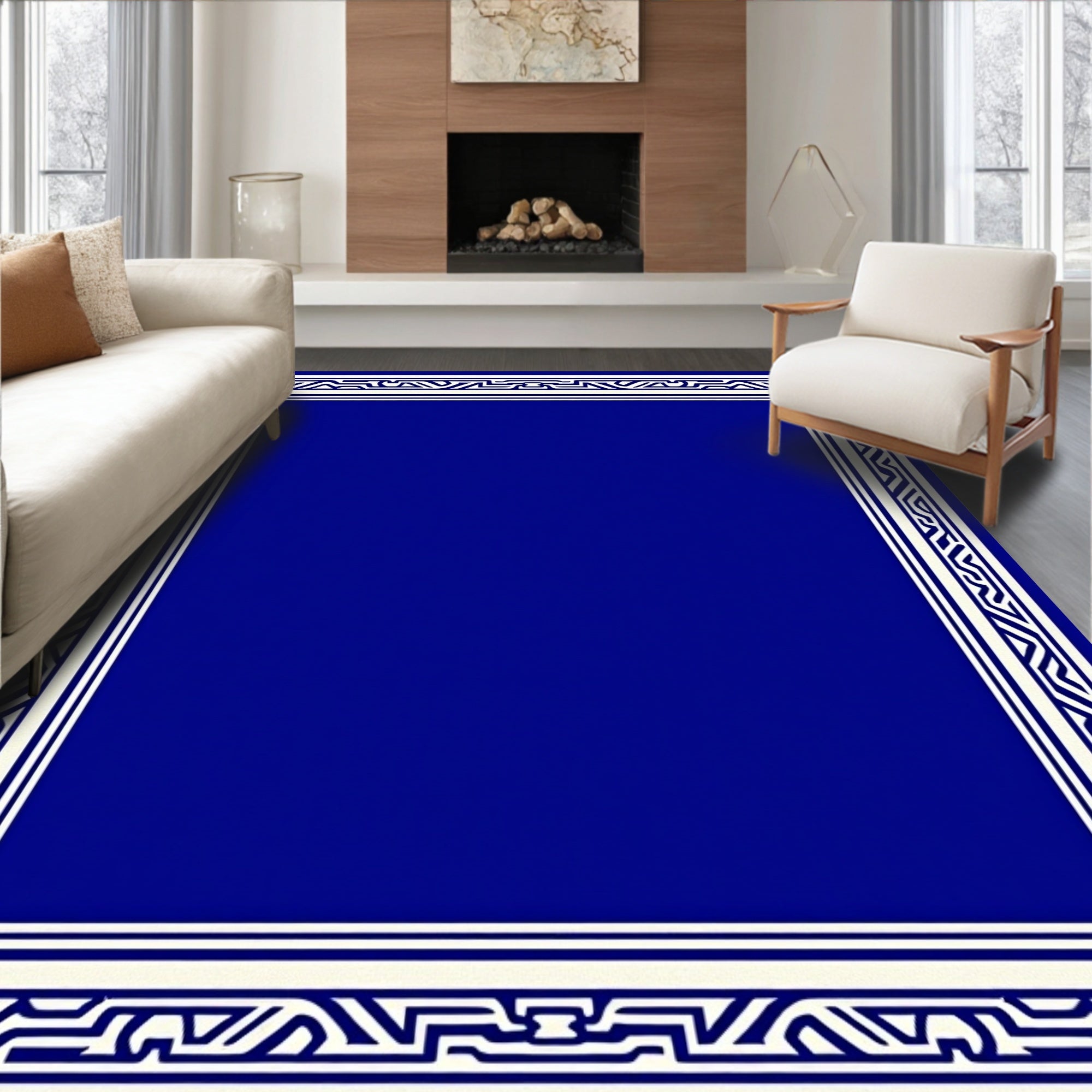 Navajo Inspired Geometric Border Rug