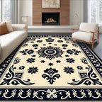 Elegant Black Floral Medallion Rug