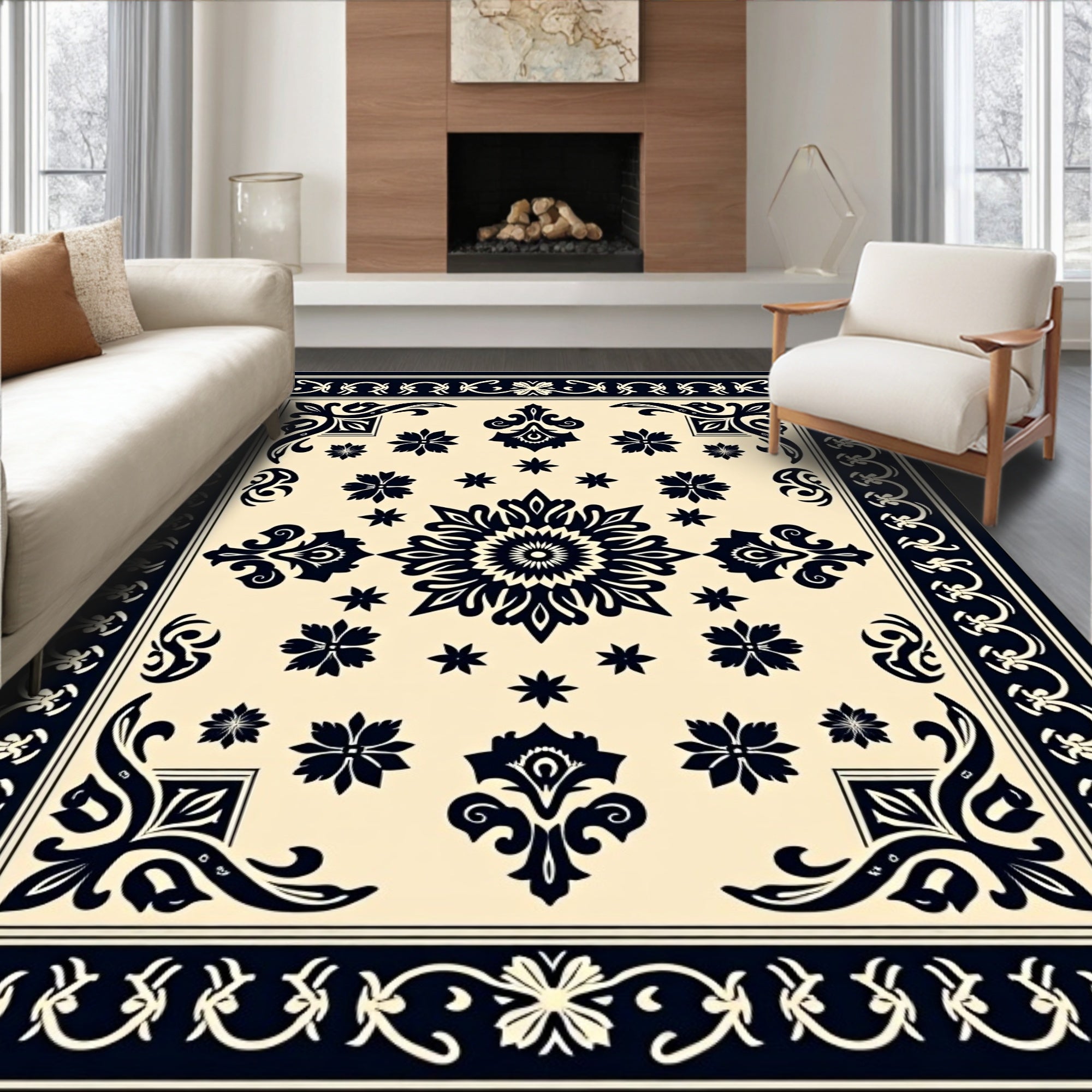 Elegant Black Floral Medallion Rug