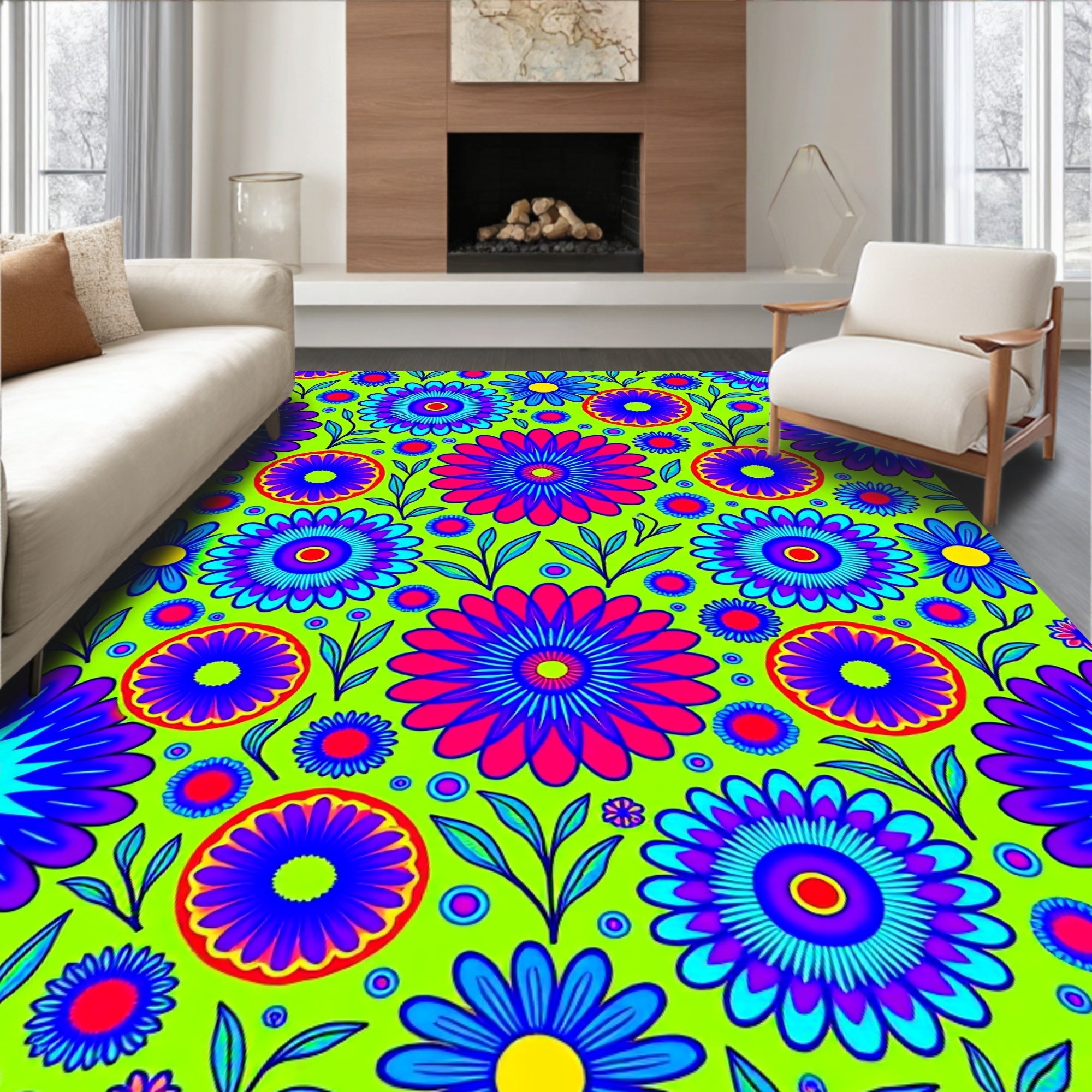 Vibrant Floral Pattern With Bold Colors Rug