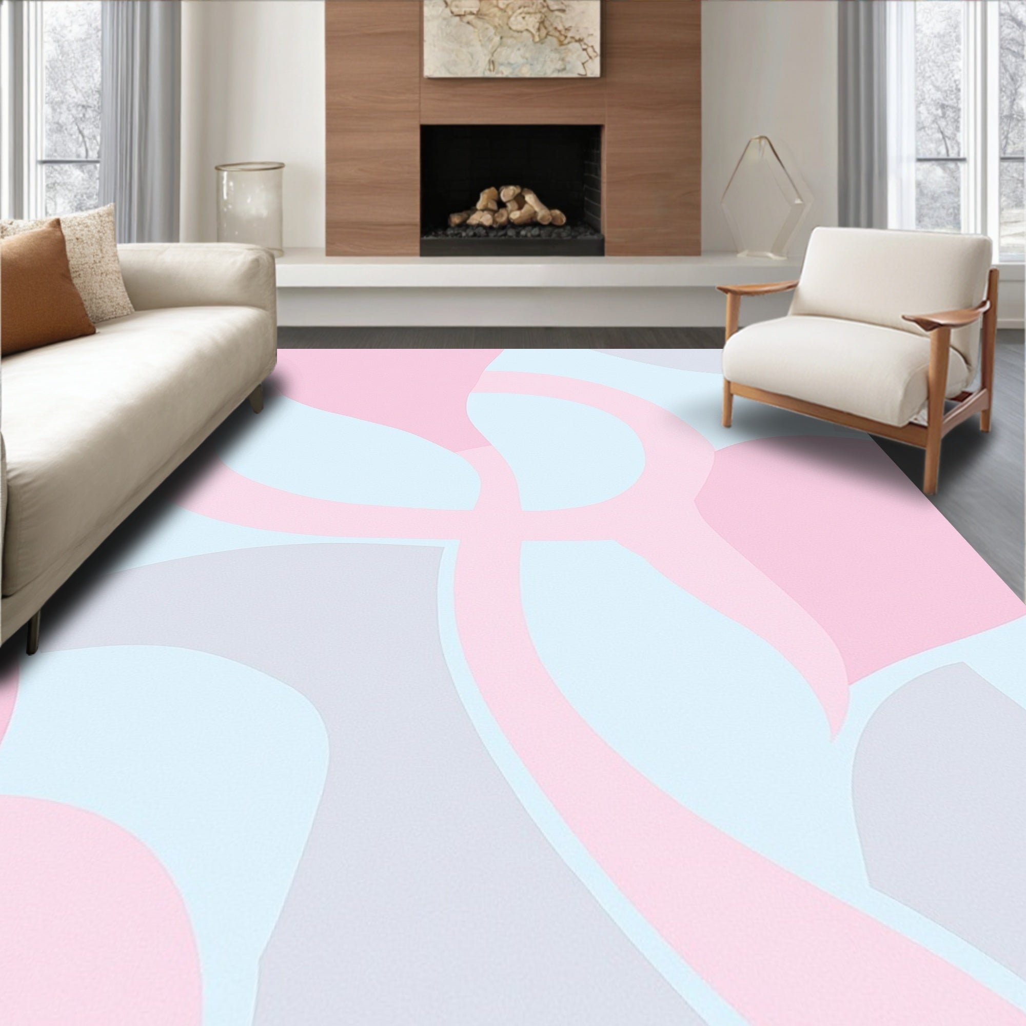 Soft Pink Blue Organic Flow Rug