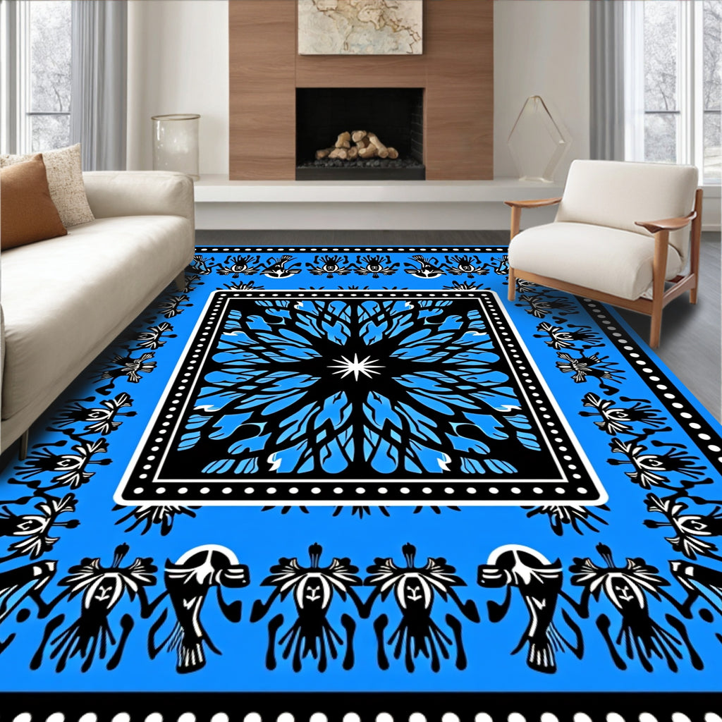 Stylized Floral Starburst With Border Design Rug