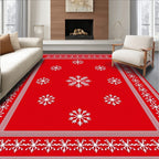 Red Snowflake Patterned Border Rug