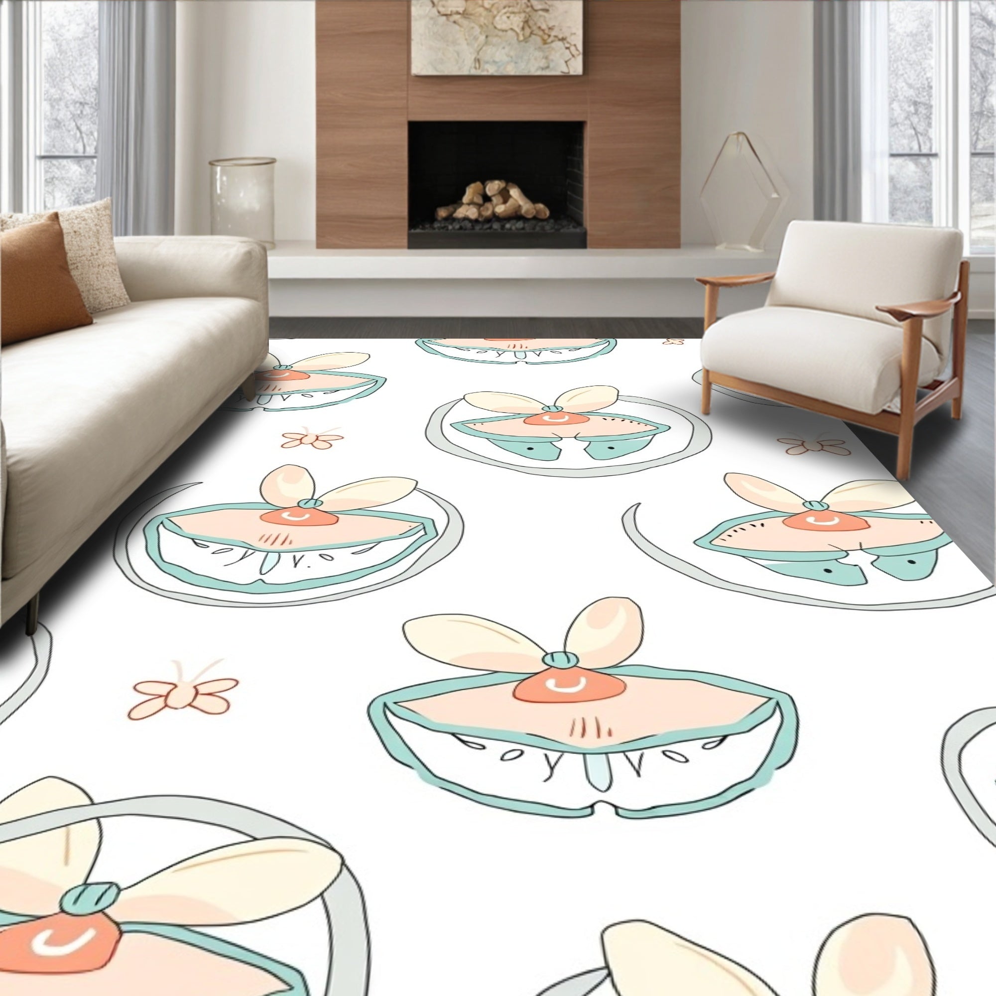Whimsical Butterfly Bloom Pattern Rug