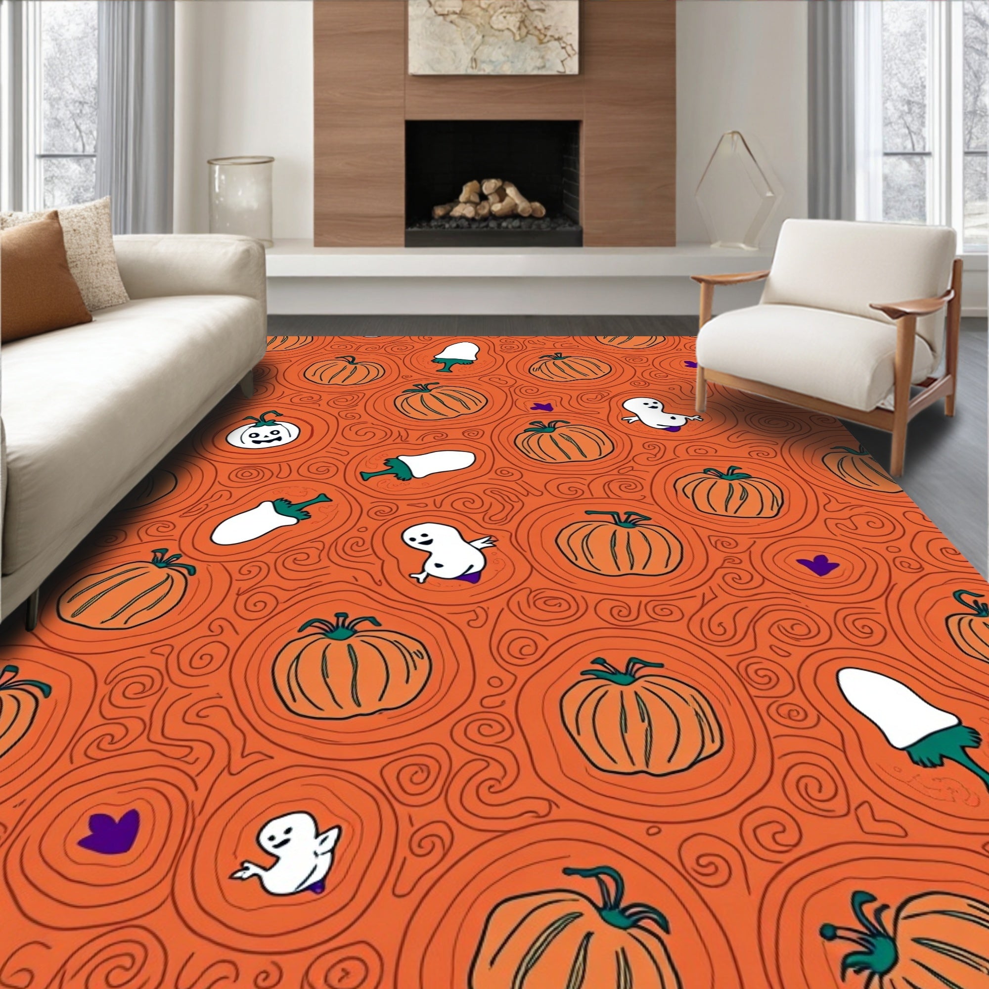Spooky Pumpkin Ghost Halloween Pattern Rug