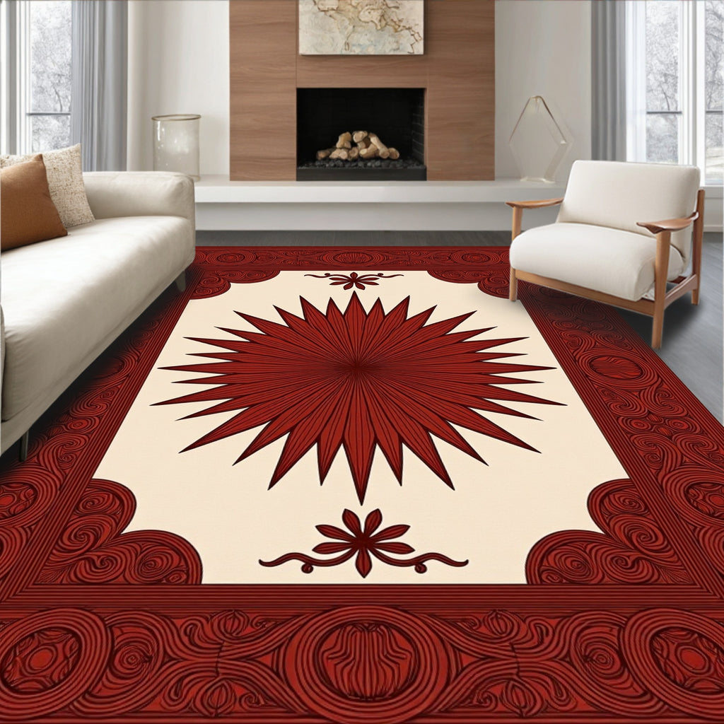 Ornate Floral Sunburst With Intricate Border Rug