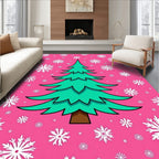 Pink Snowflake Christmas Tree Design Rug