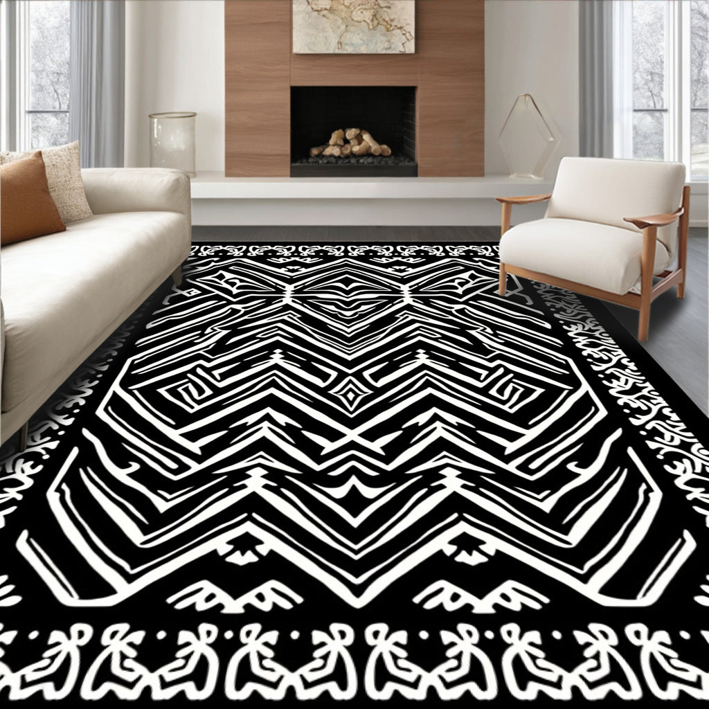 Bold Abstract Graphic Black White Pattern Rug