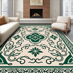 Green Floral Vine Intricate Pattern Rug