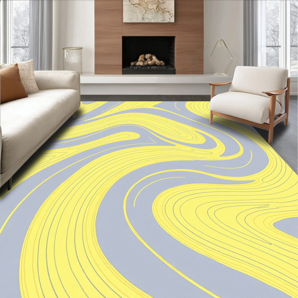 Gray Yellow Fluid Wave Rug