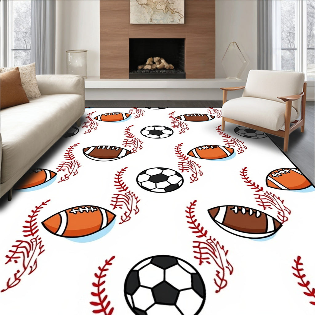 Sporty Ball And Stitch Pattern Rug