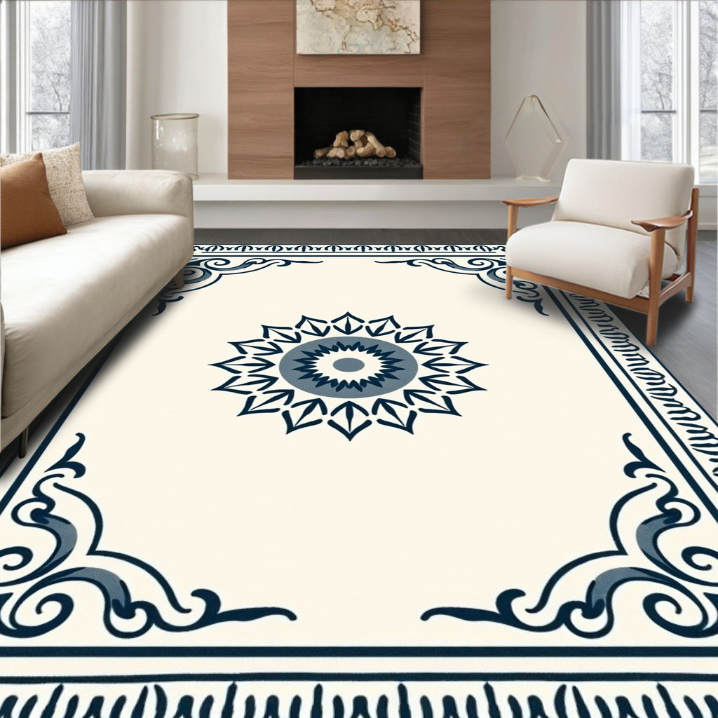 Ornate Floral Scroll Border Design Rug