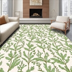 Elegant Green Leaf Vine Pattern Rug