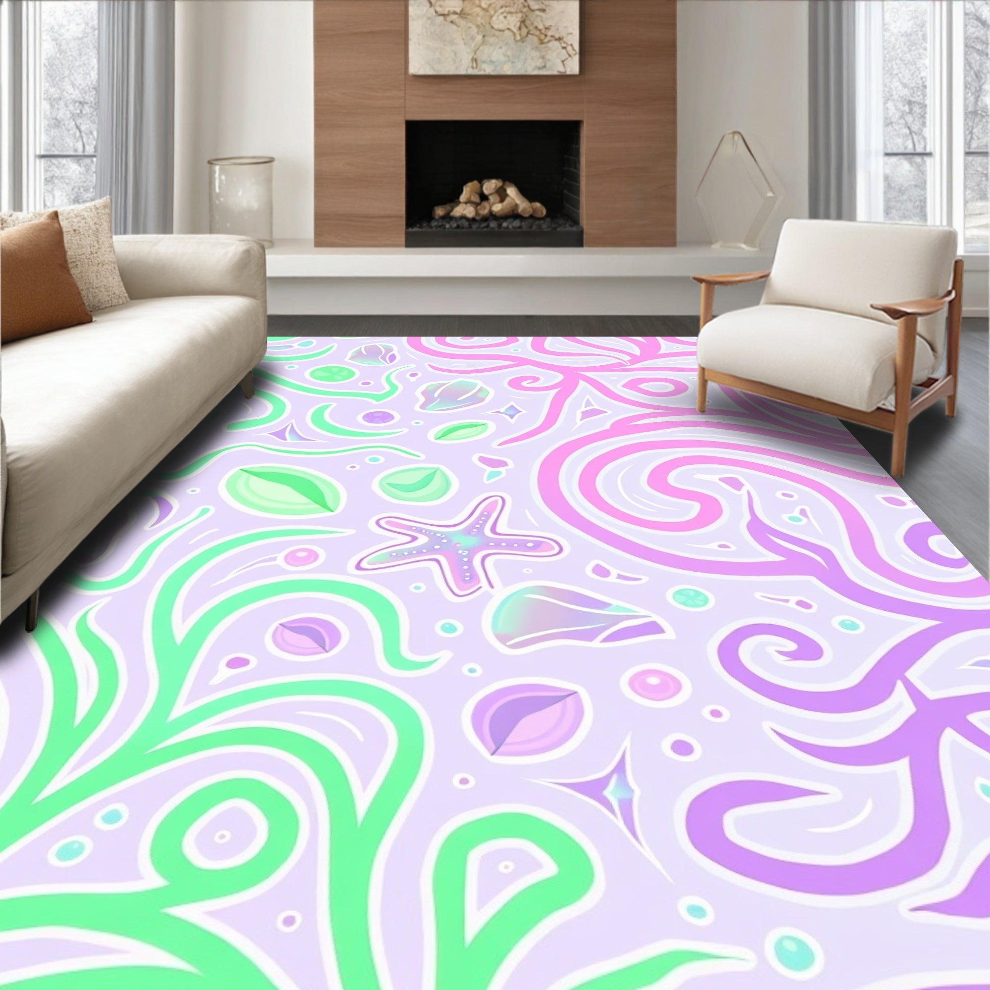 Pastel Ocean Flora and Fauna Rug