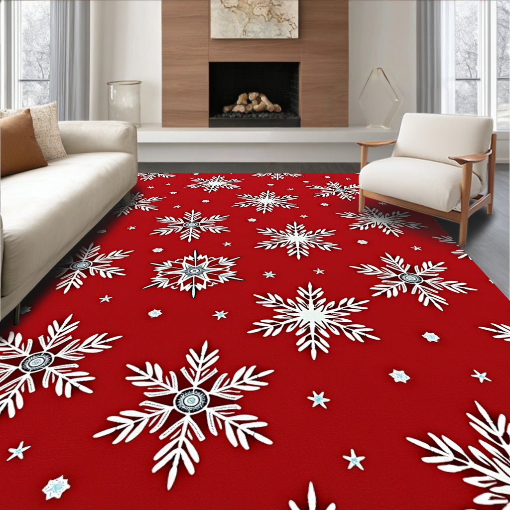 Crimson Red Snowflake Pattern Rug