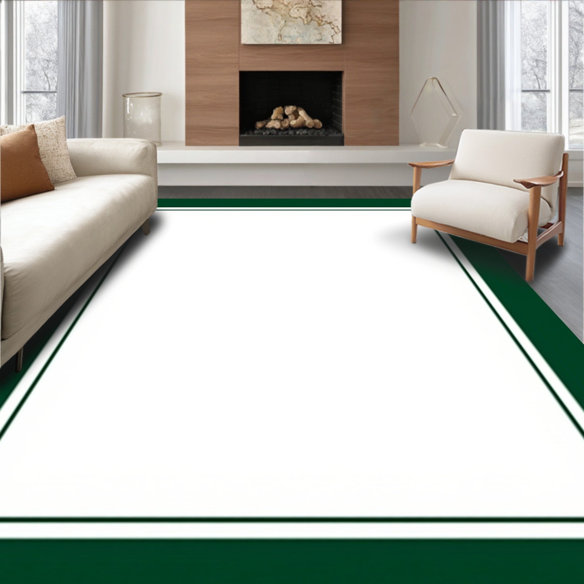 Classic Emerald Green Border Design Rug